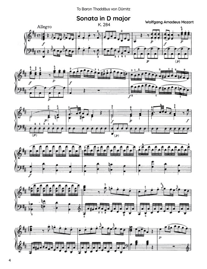 Mozart - Piano Sonata No. 6 in D major, K284 (PDF Sheet Music / Digital Download)