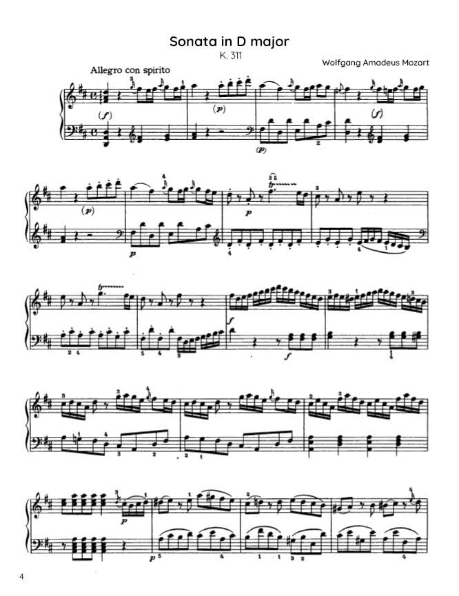 Mozart - Piano Sonata No. 9 in D major, K311 (PDF Sheet Music / Digital Download)