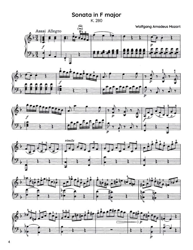 Mozart - Piano Sonata No. 2 in F major, K280 (PDF Sheet Music / Digital Download)