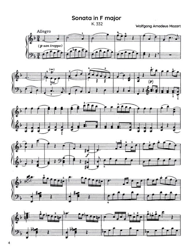 Mozart - Piano Sonata No. 12 in F major, K332 (PDF Sheet Music / Digital Download)
