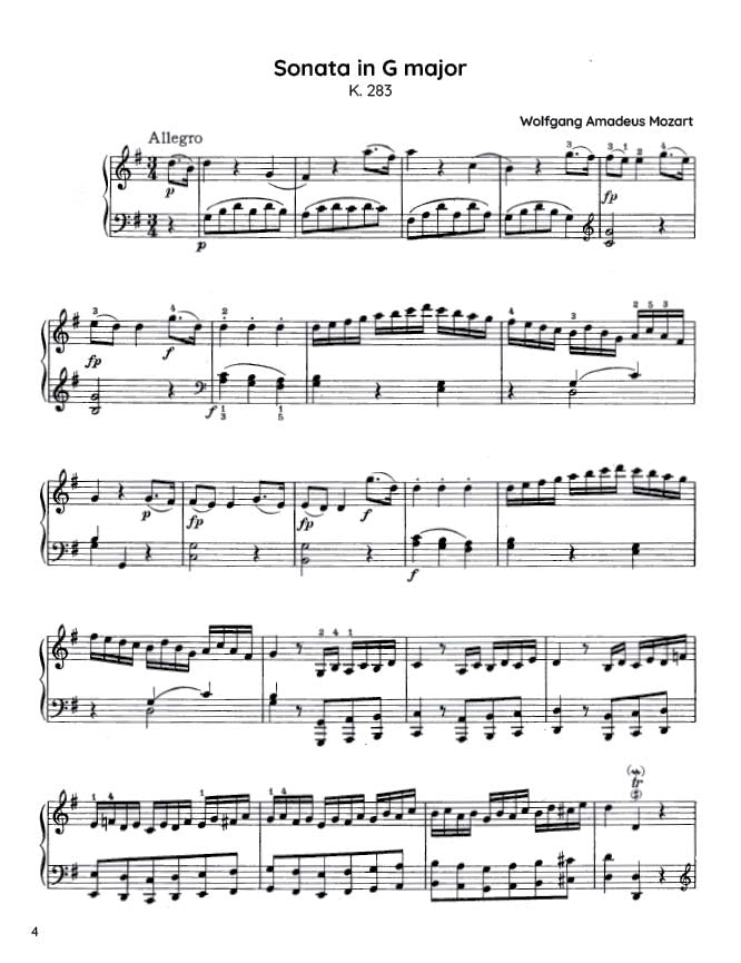 Mozart - Piano Sonata No. 5 in G major, K283 (PDF Sheet Music / Digital Download)