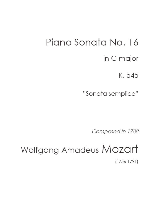 Mozart - Piano Sonata No. 16 in C major, K. 545 (PDF Digital Download / Printed Sheet Music)