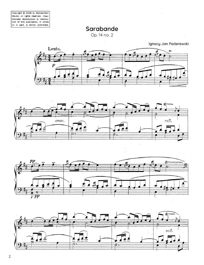 Paderewski - Sarabande, Op. 14 No. 2 (PDF Sheet Music / Digital Download)
