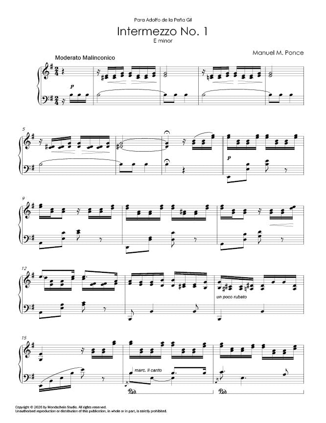 Ponce - Intermezzo No. 1 in E minor (PDF Digital Download | Printed Sheet Music)