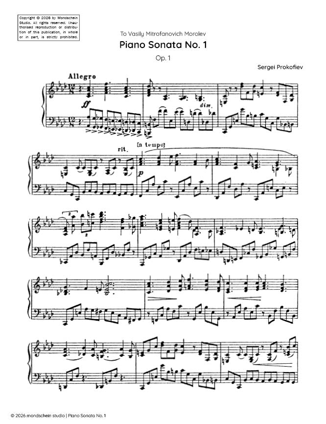 Prokofiev - Piano Sonata No. 1, Op. 1 (PDF Sheet Music / Digital Download)