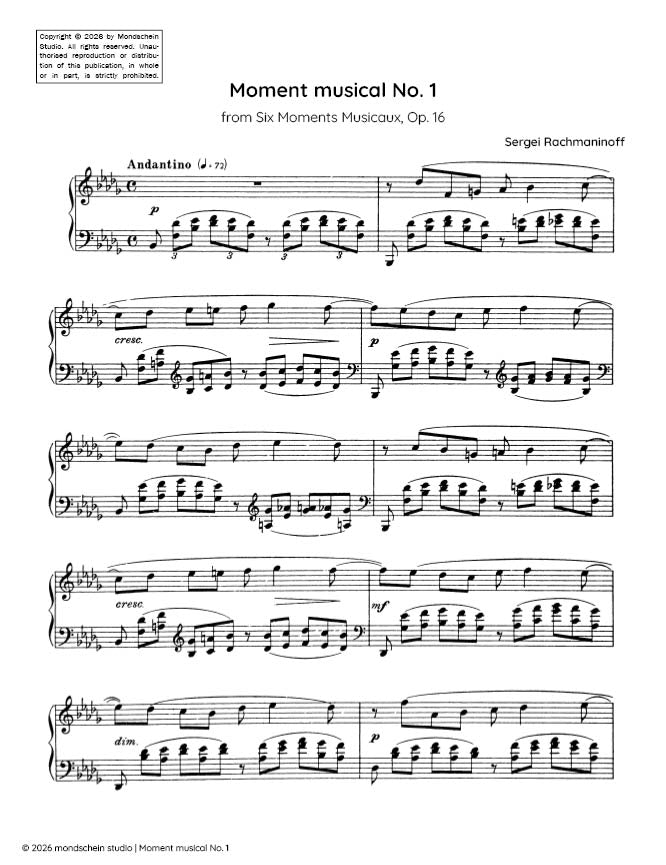 Rachmaninoff - Moment musical No. 1 from Six Moments Musicaux, Op. 16 (PDF Sheet Music / Digital Download)