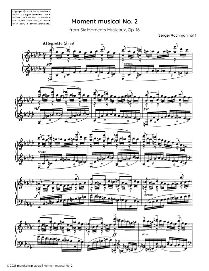 Rachmaninoff - Moment musical No. 2 from Six Moments Musicaux, Op. 16 (PDF Sheet Music / Digital Download)