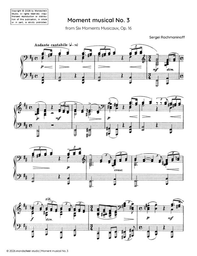 Rachmaninoff - Moment musical No. 3 from Six Moments Musicaux, Op. 16 (PDF Sheet Music / Digital Download)