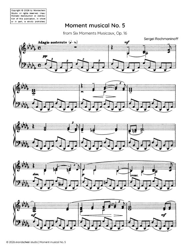 Rachmaninoff - Moment musical No. 5 from Six Moments Musicaux, Op. 16 (PDF Sheet Music / Digital Download)