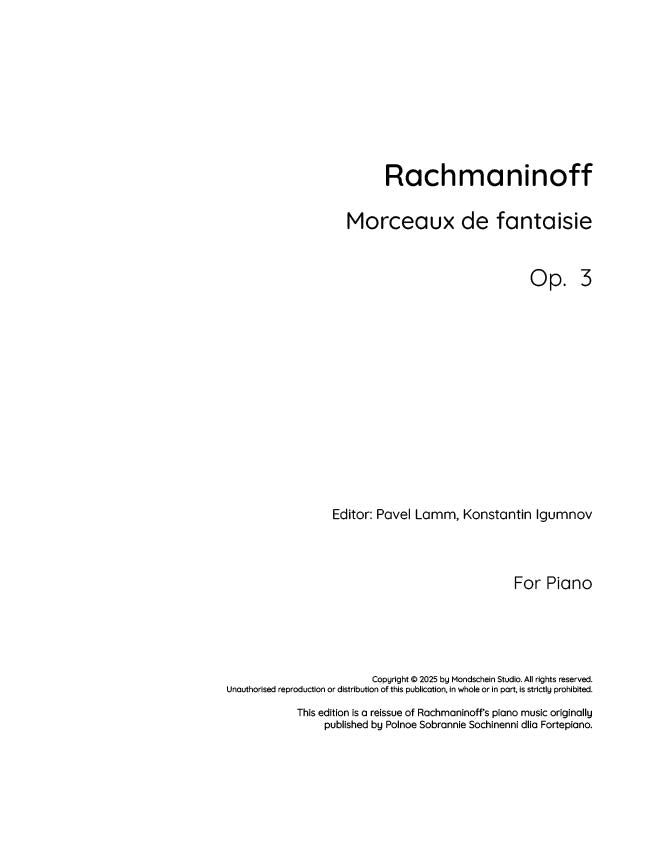 Rachmaninoff - Morceaux de fantaisie, Op. 3 (PDF Sheet Music / Digital Download)