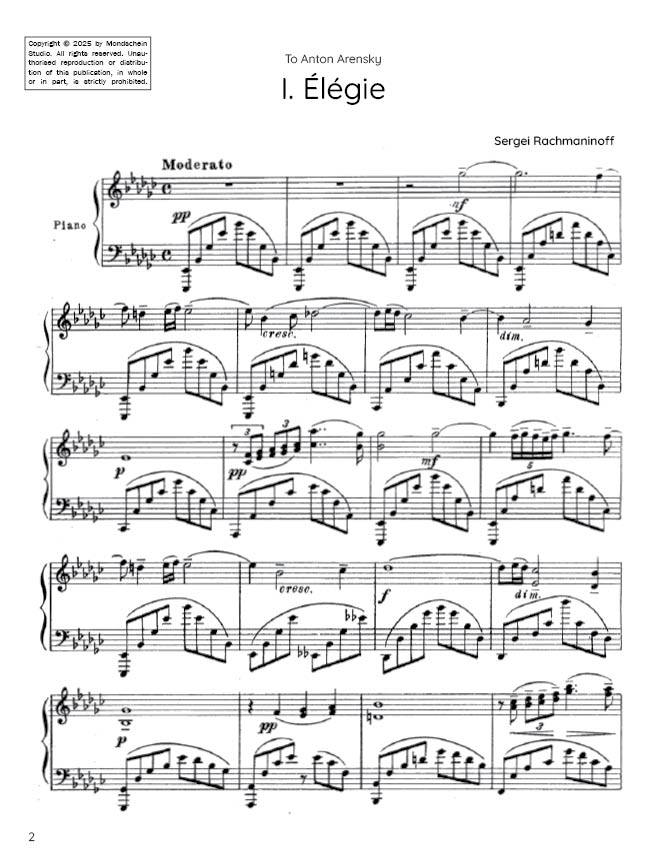 Rachmaninoff - Elegie, Op. 3 No. 1 (PDF Sheet Music / Digital Download)
