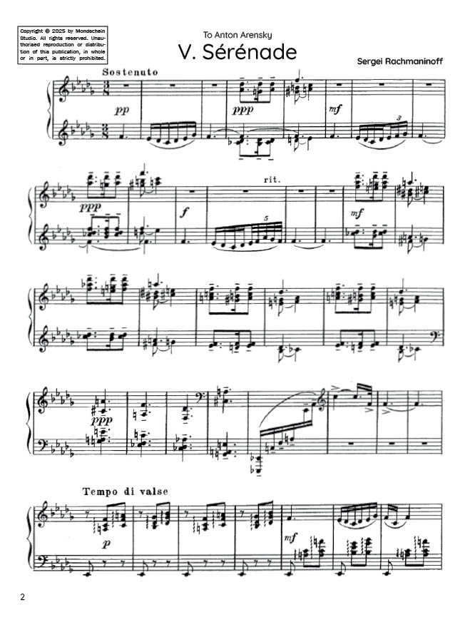 Rachmaninoff - Serenade, Op. 3 No. 5 (PDF Digital Download)