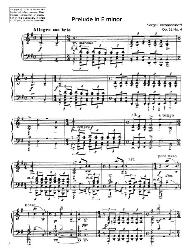 Rachmaninoff - Prelude Op. 32 No. 4 (PDF Sheet Music / Digital Download)