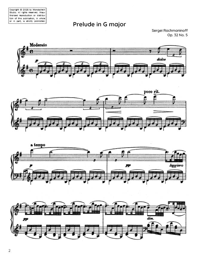 Rachmaninoff - Prelude Op. 32 No. 5 (PDF Sheet Music / Digital Download)