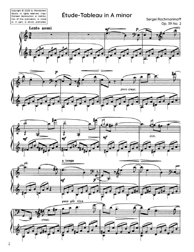 Rachmaninoff - Étude-Tableau in A minor, Op. 39 No. 2 (PDF Sheet Music / Digital Download)