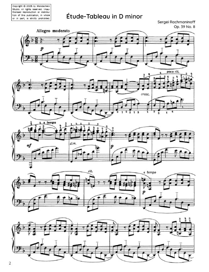 Rachmaninoff - Étude-Tableau in D minor, Op. 39 No. 8 (PDF Sheet Music / Digital Download)