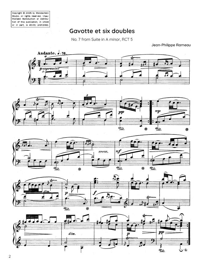 Rameau - Gavotte et six doubles from Suite in A minor, RCT 5 (PDF Sheet Music / Digital Download)