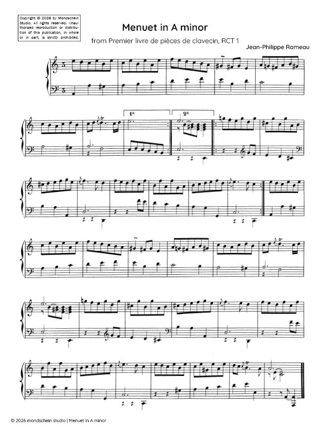 Rameau - Menuet in A minor from Premier livre de pièces de clavecin, RCT 1 (PDF Sheet Music / Digital Download)