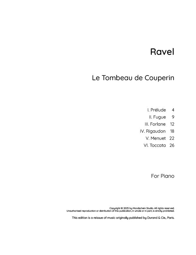 Ravel - Le Tombeau de Couperin (PDF Sheet Music / Digital Download)