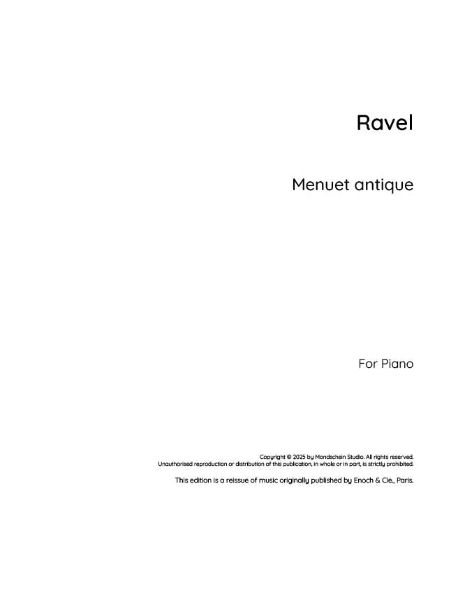 Ravel - Menuet antique (PDF Sheet Music / Digital Download)