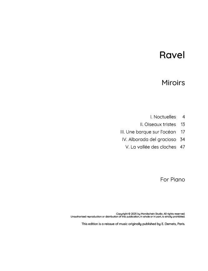 Ravel - Miroirs (PDF Sheet Music / Digital Download)