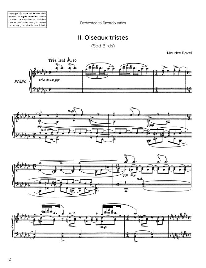 Ravel - Oiseaux tristes, No. 2 from Miroirs (PDF Sheet Music / Digital Download)