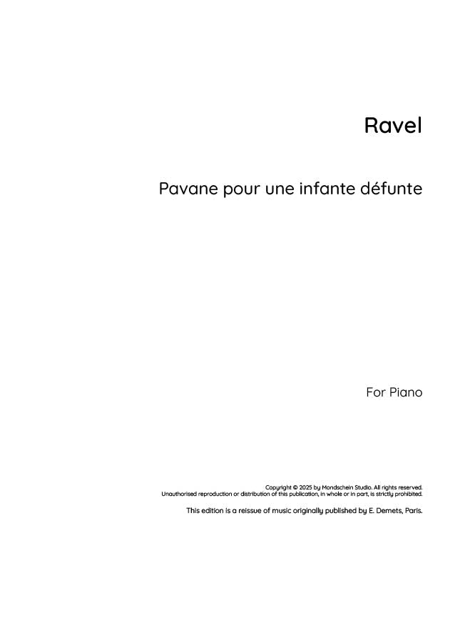 Ravel - Pavane pour une infante défunte (PDF Sheet Music / Digital Download)