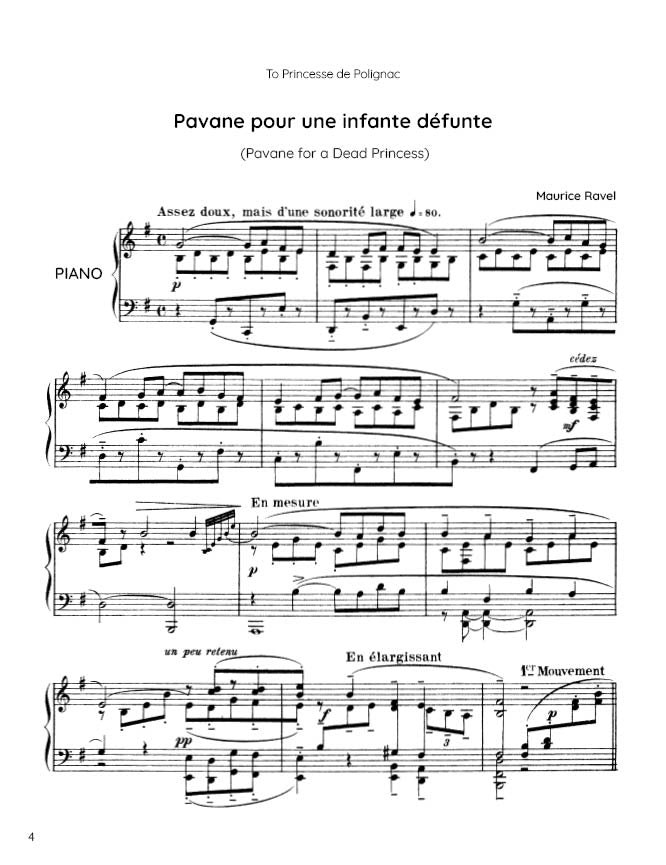 Ravel - Pavane pour une infante défunte (PDF Sheet Music / Digital Download)