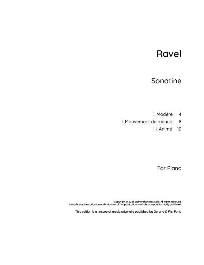 Ravel - Sonatine (PDF Sheet Music / Digital Download)