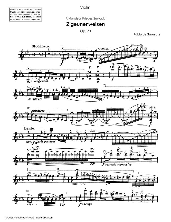 Sarasate - Zigeunerweisen, Op. 20 (PDF Sheet Music / Digital Download)