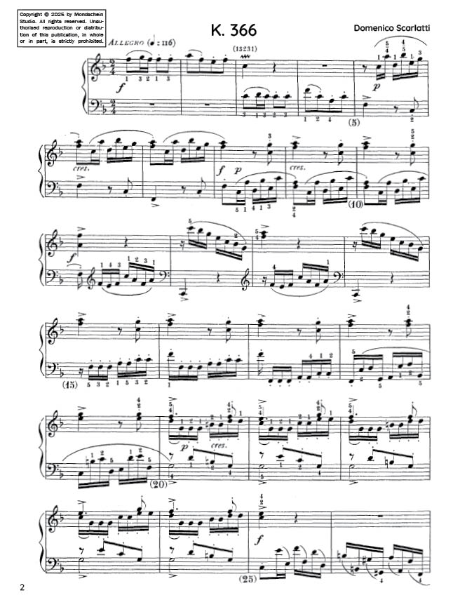 Scarlatti - Sonata in F major, K. 366 (PDF Digital Download)