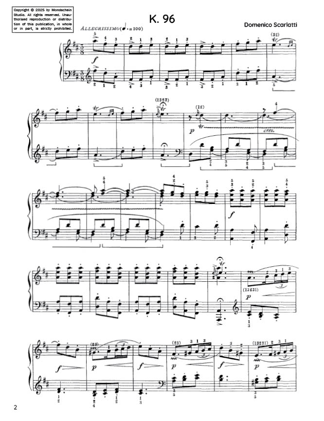 Scarlatti - Sonata in D major, K. 96 (PDF Sheet Music / Digital Download)