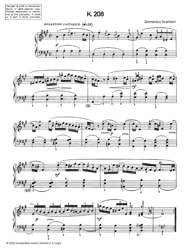 Scarlatti - Sonata in A major, K. 208 (PDF Sheet Music / Digital Download)