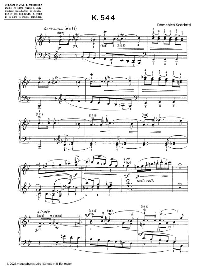 Scarlatti - Sonata in B-flat major, K. 544 (PDF Sheet Music / Digital Download)
