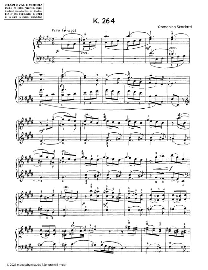 Scarlatti - Sonata in E major, K. 264 (PDF Sheet Music / Digital Download)