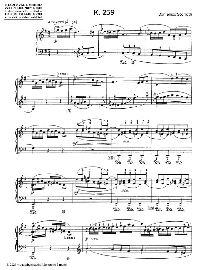 Scarlatti - Sonata in G major, K. 259 (PDF Sheet Music / Digital Download)