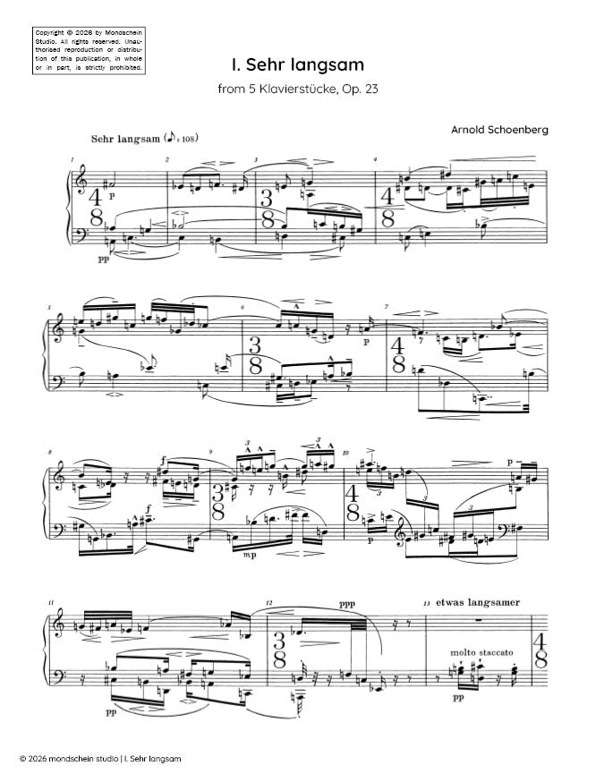 Schoenberg - I. Sehr langsam from 5 Klavierstücke, Op. 23 (PDF Sheet Music / Digital Download)