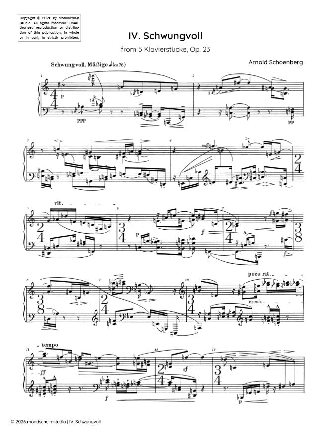 Schoenberg - IV. Schwungvoll from 5 Klavierstücke, Op. 23 (PDF Sheet Music / Digital Download)