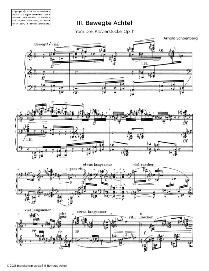 Schoenberg - III. Bewegte Achtel from Drei Klavierstücke, Op. 11 (PDF Sheet Music / Digital Download)