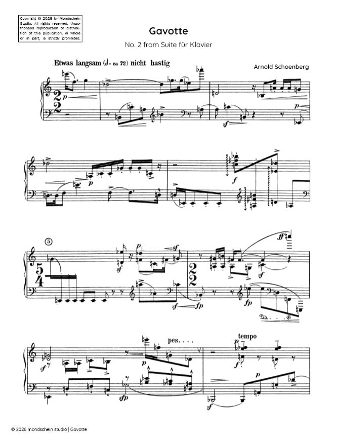 Schoenberg - Gavotte, No. 2 from Suite für Klavier, Op. 25 (Suite for piano) (PDF Sheet Music / Digital Download)