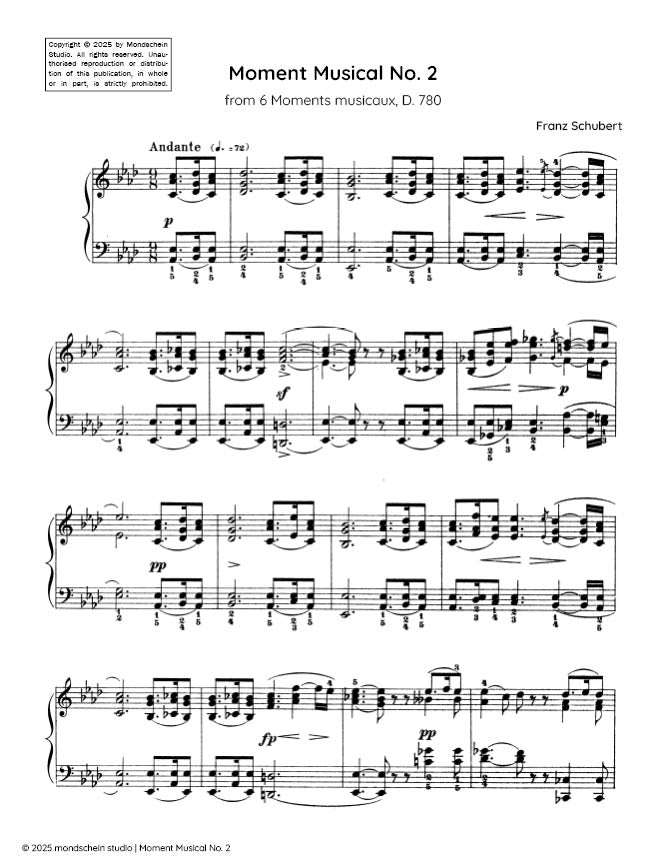 Schubert - Moment Musical No. 2 from 6 Moments Musicaux, D. 780 (PDF Sheet Music / Digital Download)