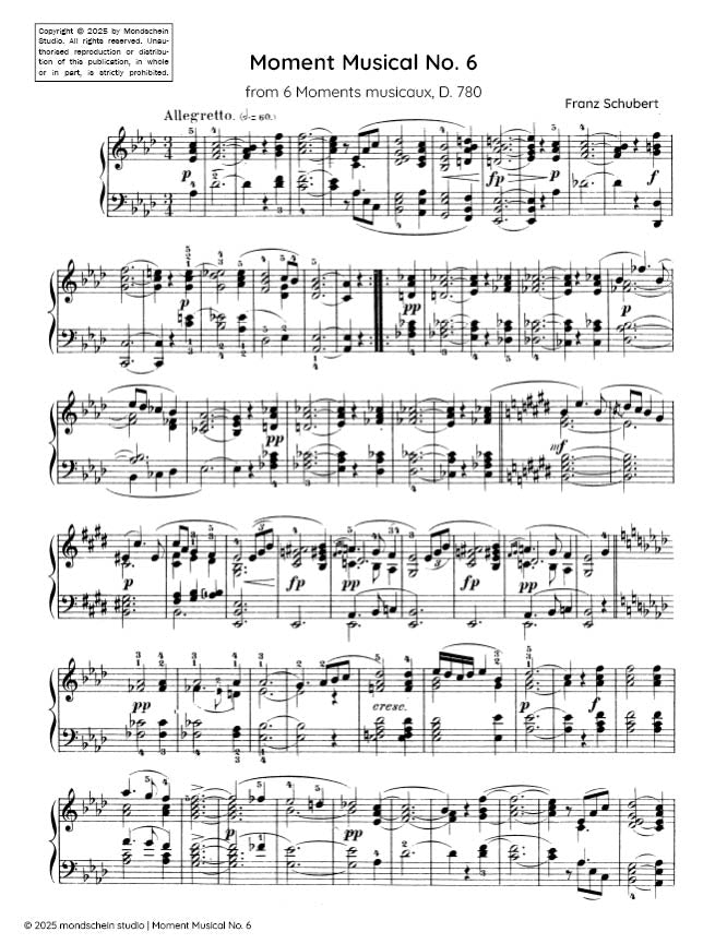 Schubert - Moment Musical No. 6 from 6 Moments Musicaux, D. 780 (PDF Sheet Music / Digital Download)
