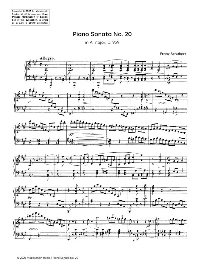 Schubert - Piano Sonata No. 20 in A major, D. 959 (PDF Sheet Music / Digital Download)