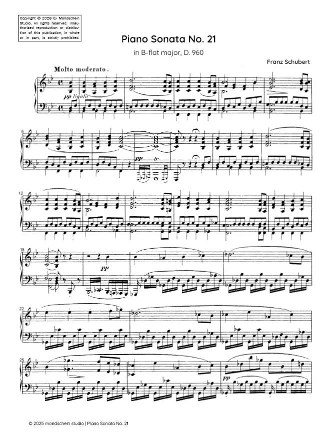 Schubert - Piano Sonata No. 21 in B-flat major, D. 960 (PDF Sheet Music / Digital Download)