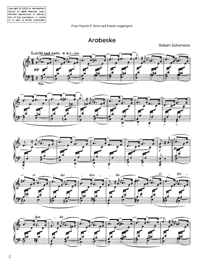 Schumann - Arabeske, Op. 18 (PDF Sheet Music / Digital Download)