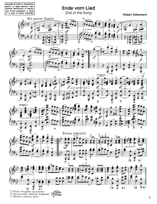 Schumann - Ende vom Lied (End of the Song) from Fantasiestücke, Op. 12 No. 8 (PDF Sheet Music / Digital Download)