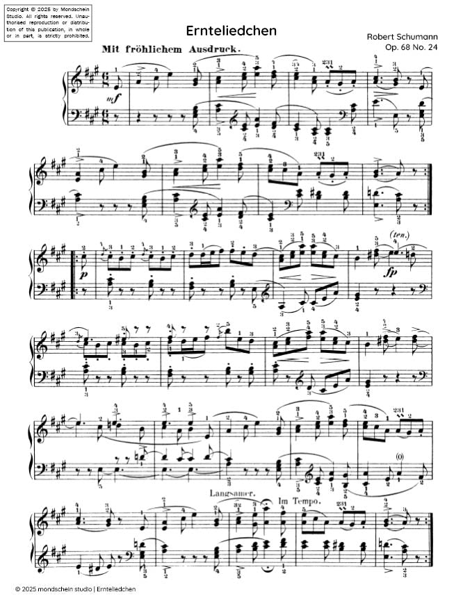 Schumann - Ernteliedchen No. 24 from Album für die Jugend, Op. 68 (PDF Sheet Music / Digital Download)