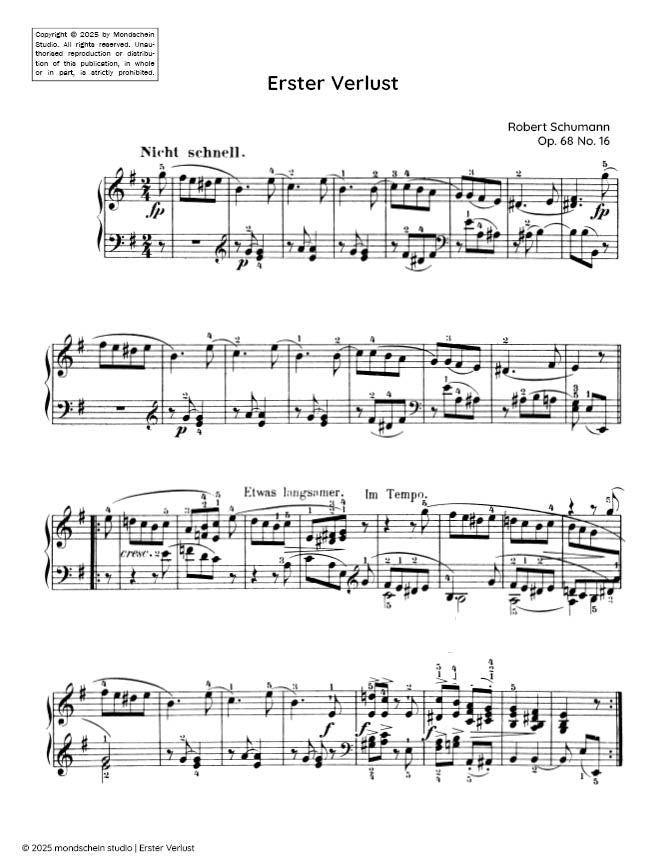 Schumann - Erster Verlust (First loss) No. 16 from Album für die Jugend, Op. 68 (PDF Sheet Music / Digital Download)