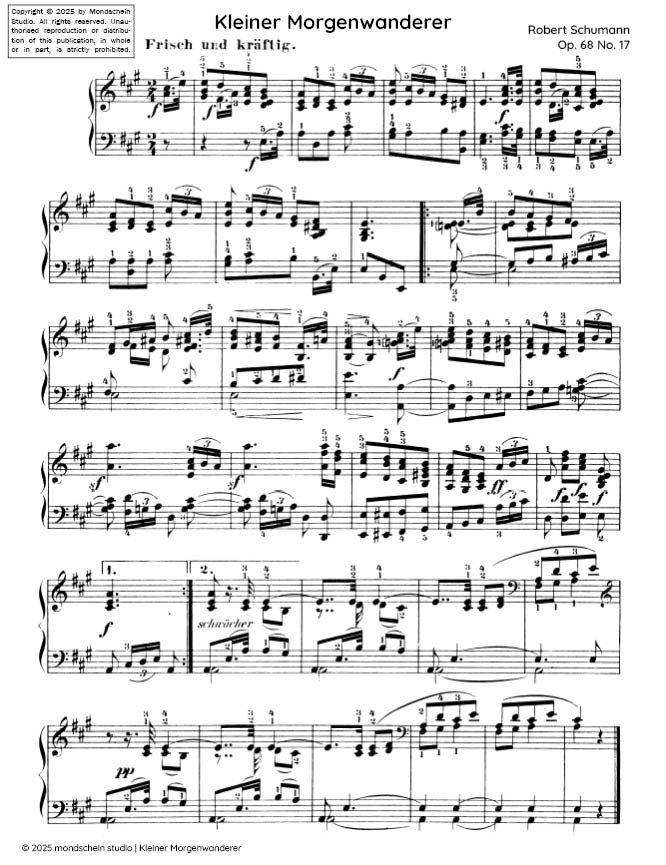 Schumann - Kleiner Morgenwanderer No. 17 from Album für die Jugend, Op. 68 (PDF Sheet Music / Digital Download)