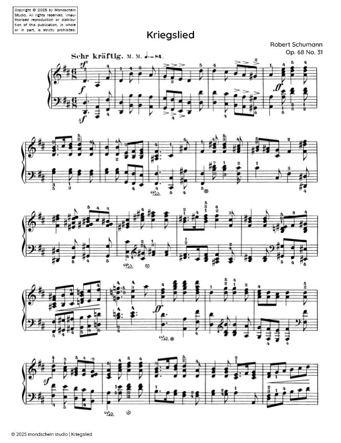 Schumann - Kriegslied No. 31 from Album für die Jugend, Op. 68 (PDF Sheet Music / Digital Download)